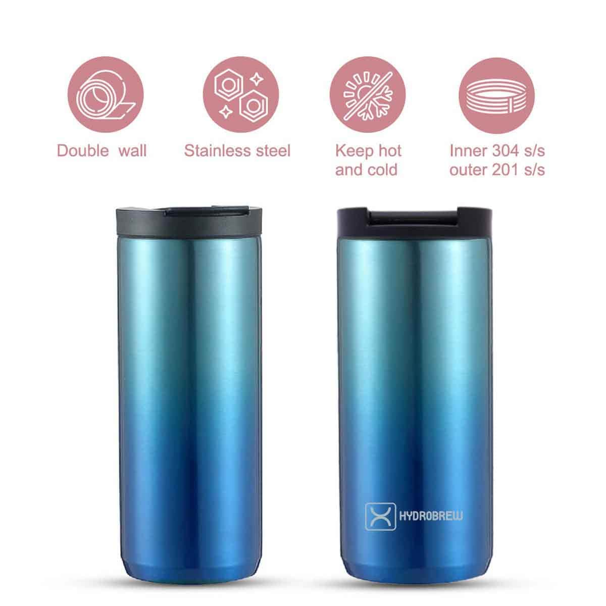 HYDROBREW 400ml Double Wall Insulated Tumbler Water Bottle Unisex, 3-4 Years