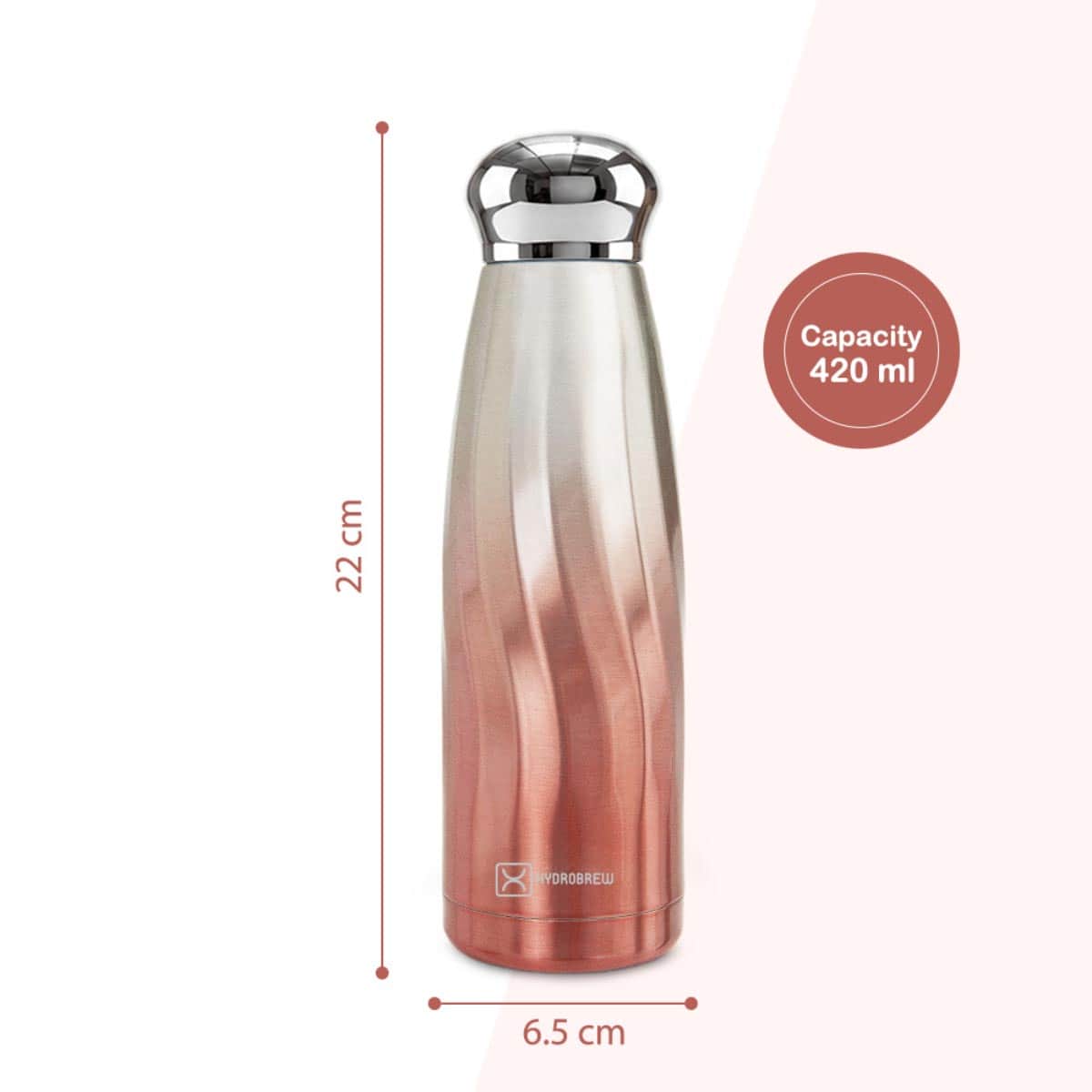 Hydrobrew 420ml Desert Rose Double Wall Stainless Steel Water Bottle