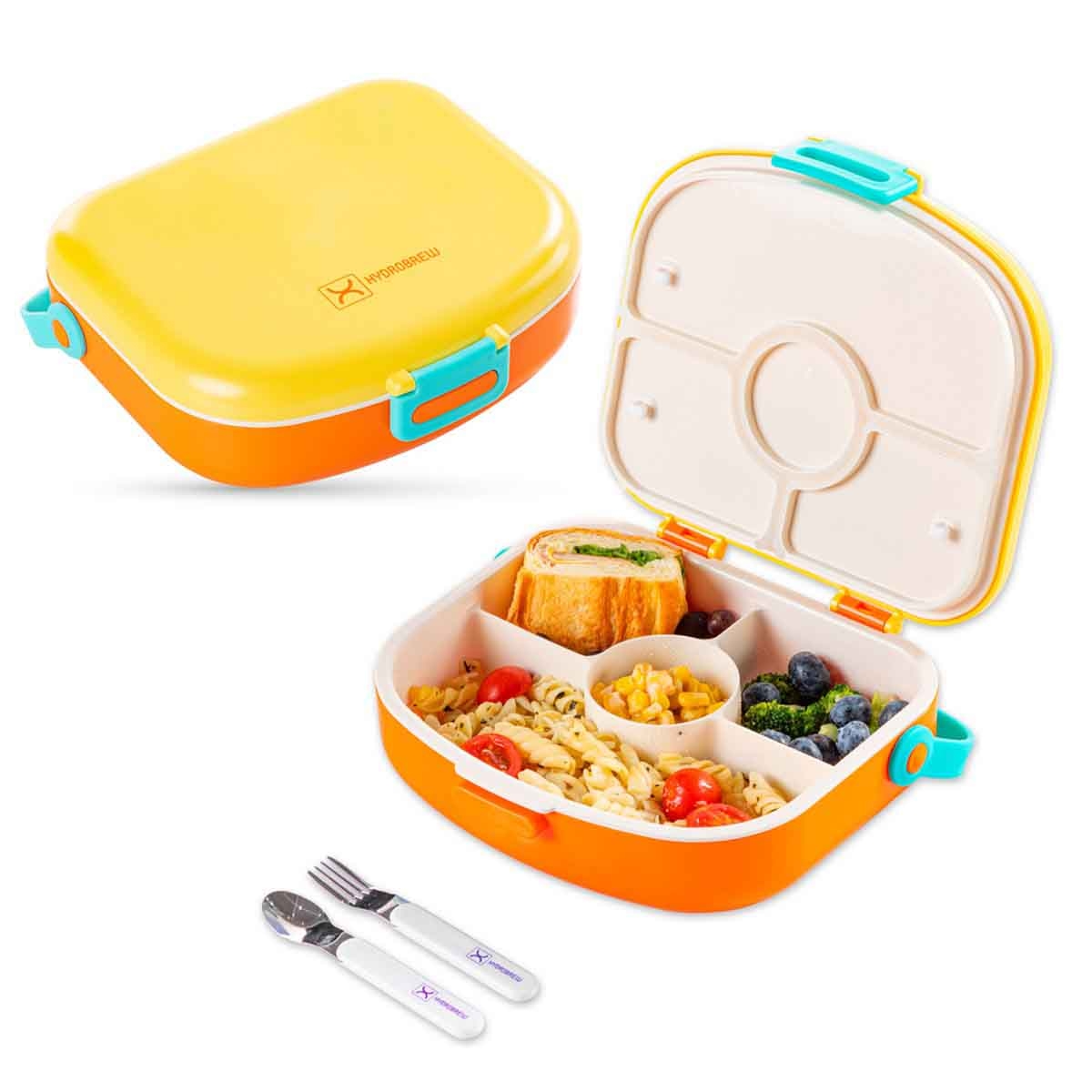 HYDROBREW 4-Compartment Bento Lunch Box with Spoon & Fork Set