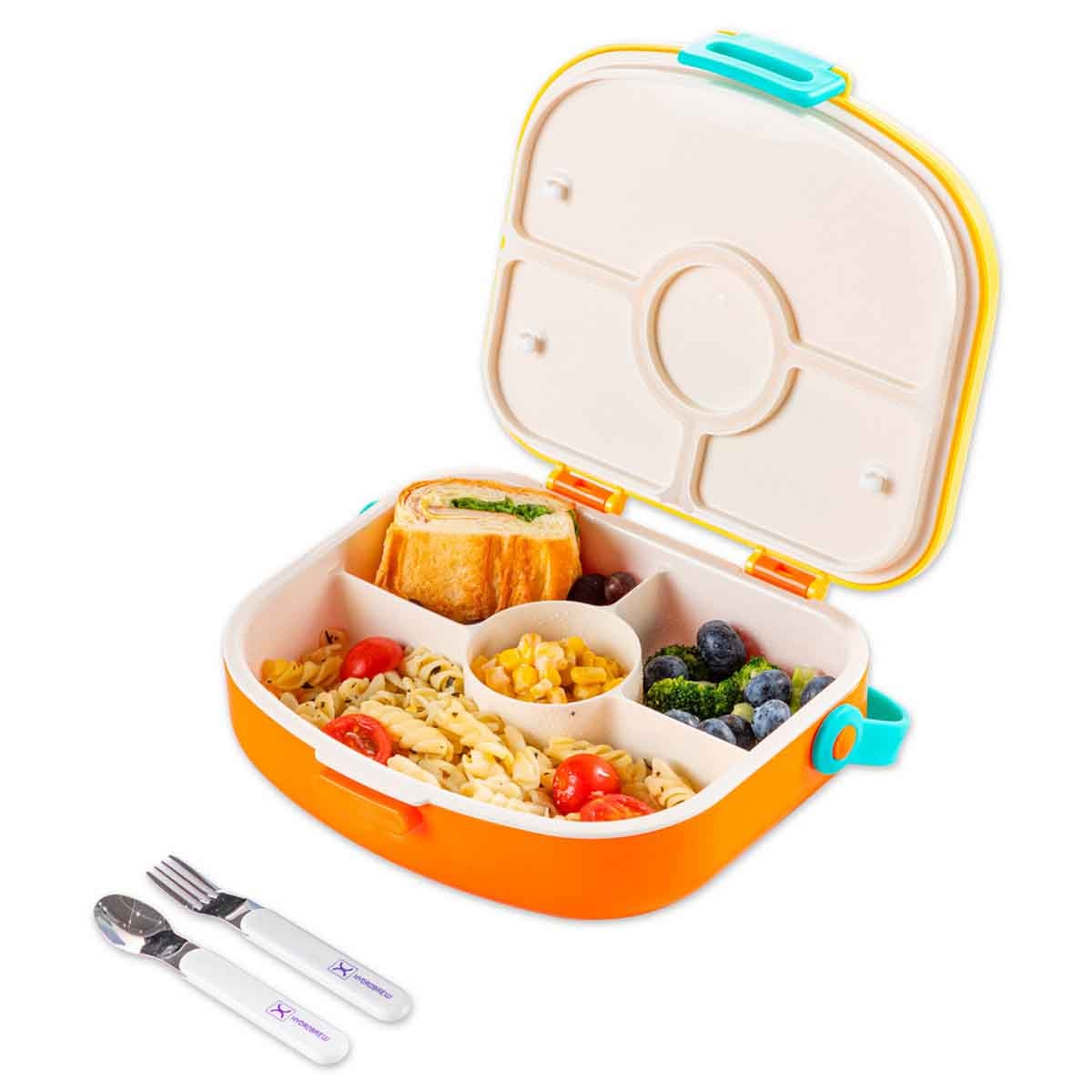 HYDROBREW 4-Compartment Bento Lunch Box with Spoon & Fork Set