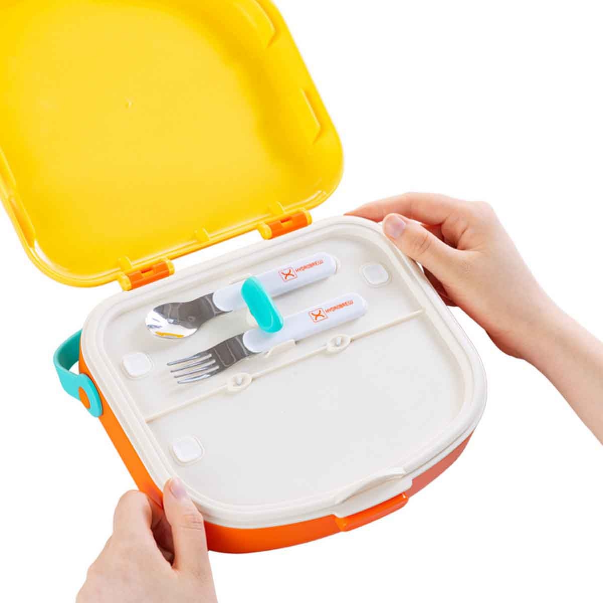 HYDROBREW 4-Compartment Bento Lunch Box with Spoon & Fork Set