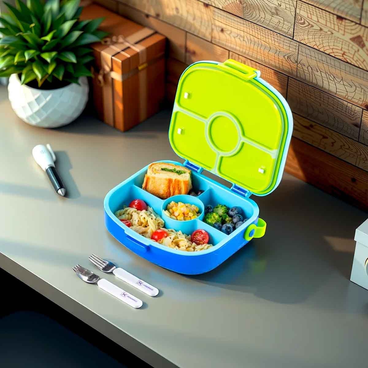 HYDROBREW Cobalt 4-Compartment Bento Lunch Box with Spoon & Fork Set