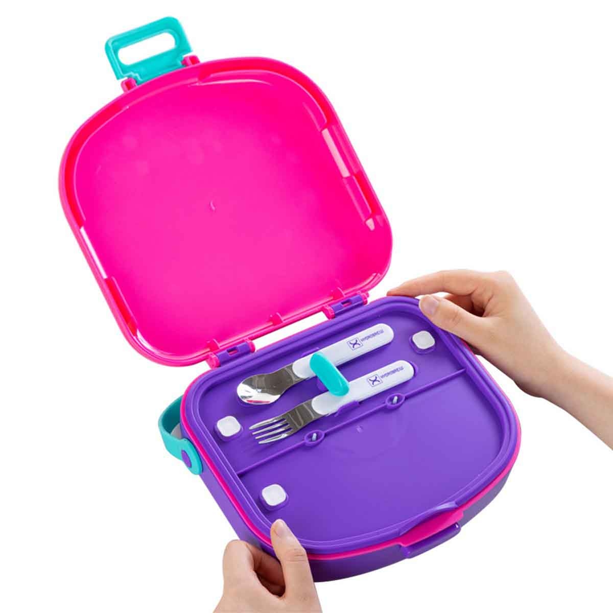 HYDROBREW Fuchsia 4-Compartment Bento Lunch Box with Spoon & Fork Set