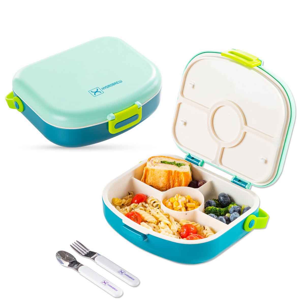 HYDROBREW Jade 4-Compartment Bento Lunch Box with Spoon & Fork Set
