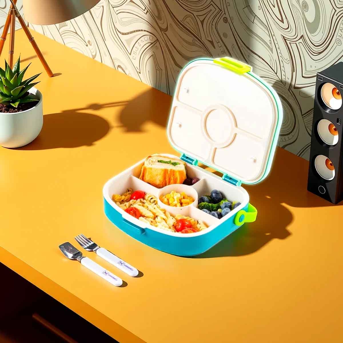 هيدروبرو صندوق غداء بنتو بأربعة أقسام بتصميم جيد مع مجموعة ملعقة وشوكة