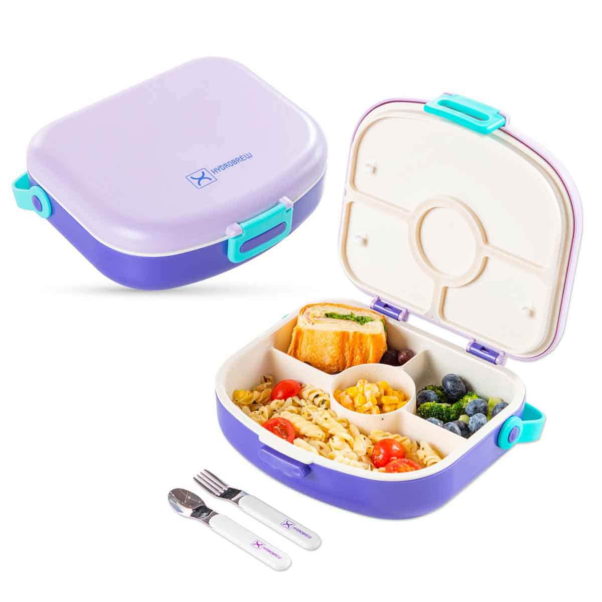 HYDROBREW Lilac 4-Compartment Bento Lunch Box with Spoon & Fork Set