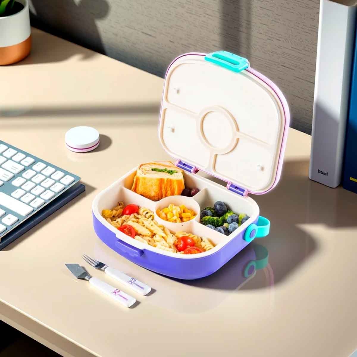 HYDROBREW Lilac 4-Compartment Bento Lunch Box with Spoon & Fork Set