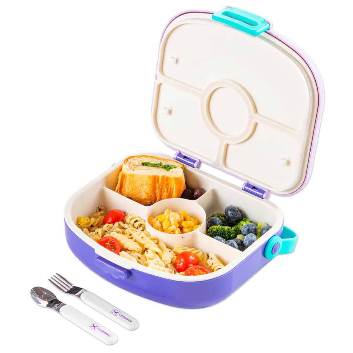 HYDROBREW Lilac 4-Compartment Bento Lunch Box with Spoon & Fork Set