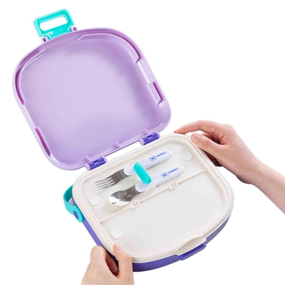 HYDROBREW Lilac 4-Compartment Bento Lunch Box with Spoon & Fork Set