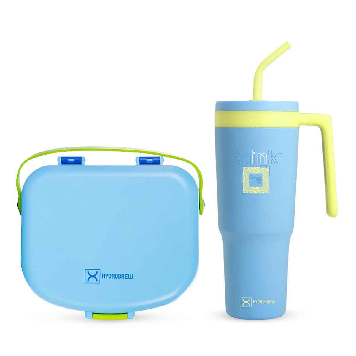 HYDROBREW 4-Compartment Bento Lunch Box with Steel Water Tumbler Bottle & Spoon & Fork Set