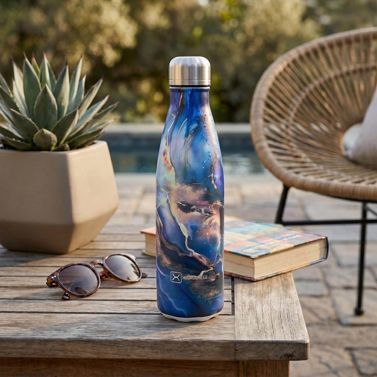 Hydrobrew 500ml Aqua Marble Double Wall Stainless Steel Water Bottle