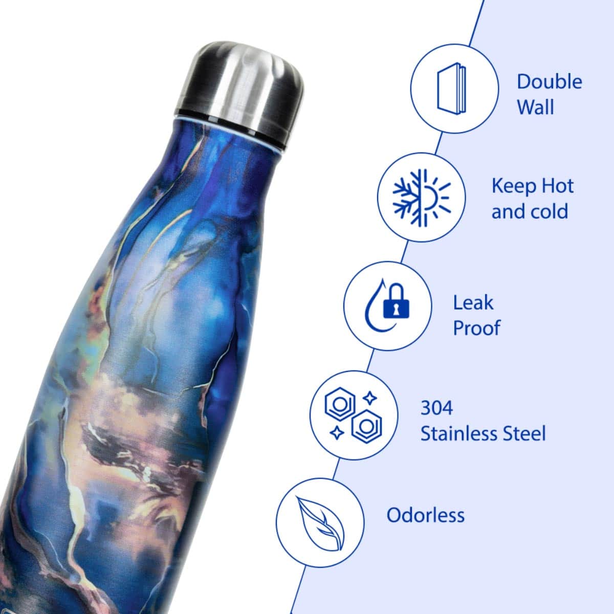Hydrobrew 500ml Aqua Marble Double Wall Stainless Steel Water Bottle
