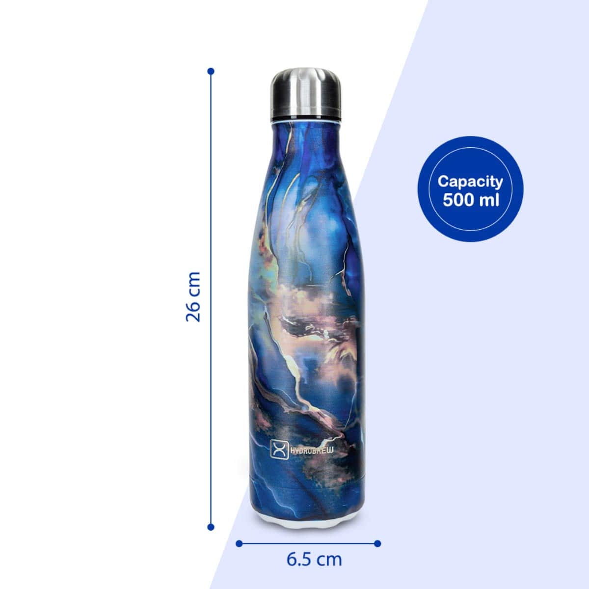 Hydrobrew 500ml Aqua Marble Double Wall Stainless Steel Water Bottle