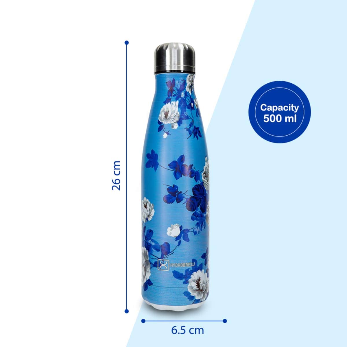 Hydrobrew 500ml Azure Bloom Double Wall Stainless Steel Water Bottle