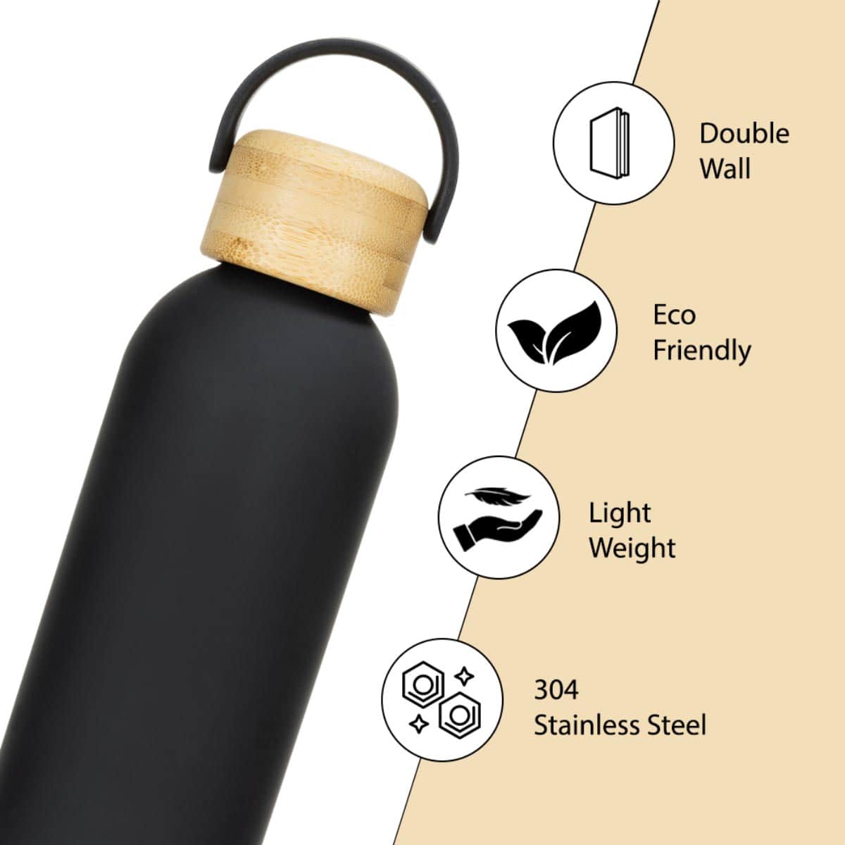 Hydrobrew 500ml Black Double Wall Stainless Steel Water Bottle