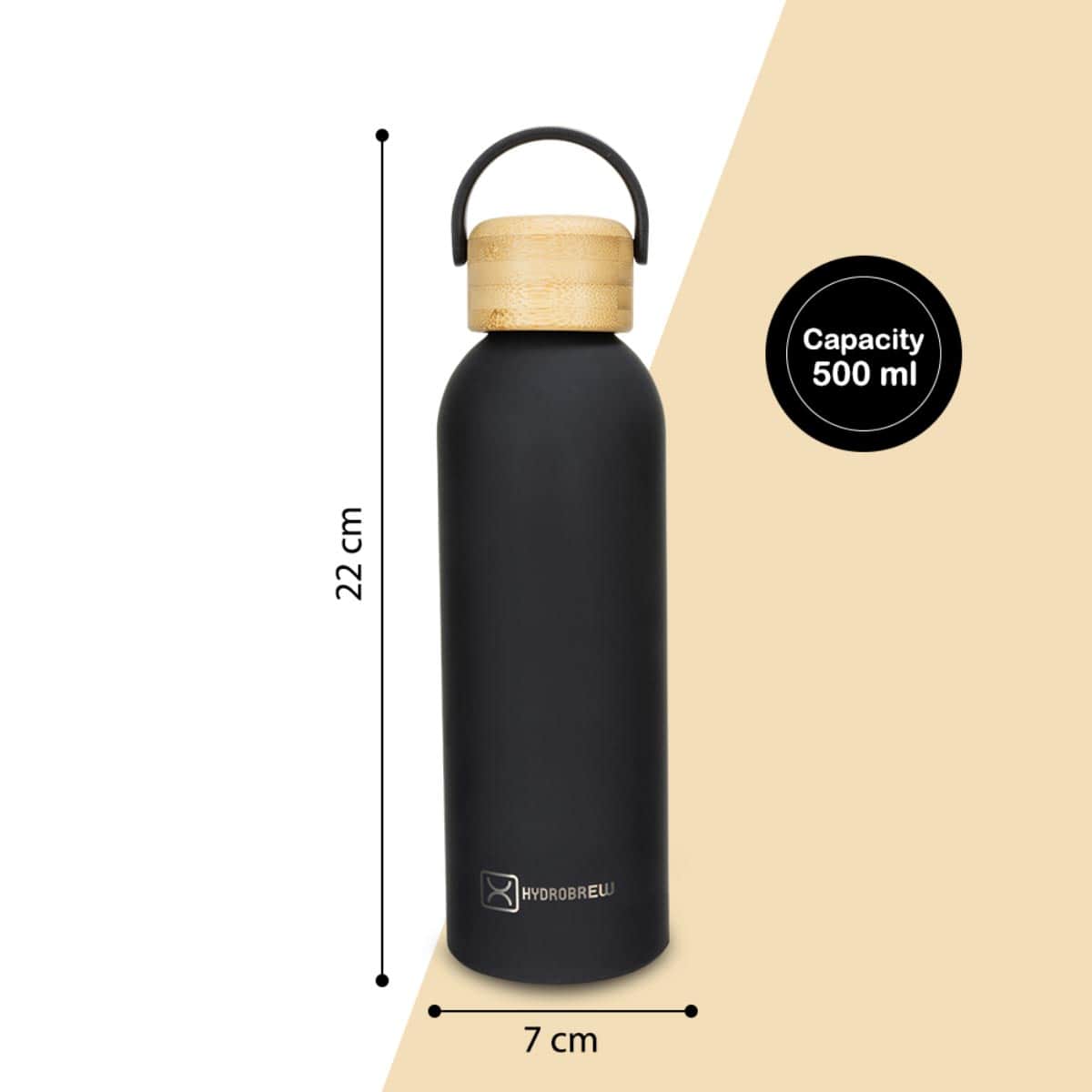 Hydrobrew 500ml Black Double Wall Stainless Steel Water Bottle