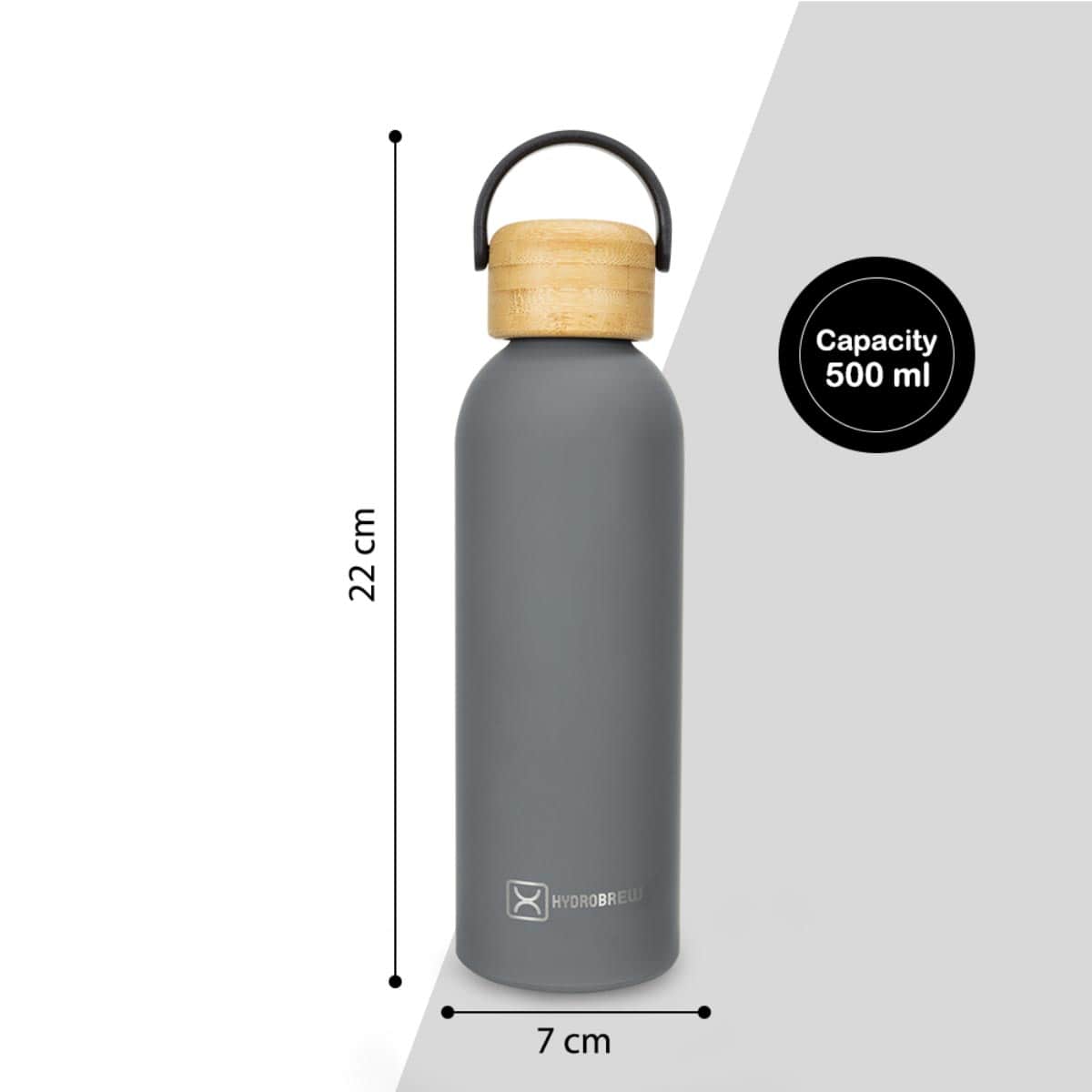 Hydrobrew 500ml Grey Double Wall Stainless Steel Water Bottle