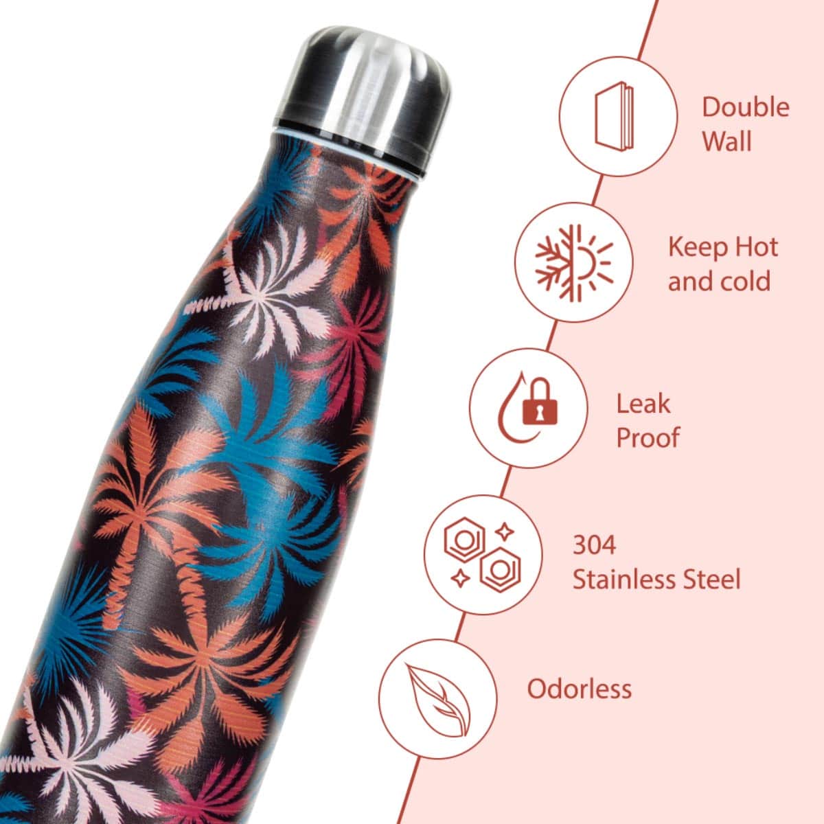 Hydrobrew 500ml Midnight Tropics Double Wall Stainless Steel Water Bottle
