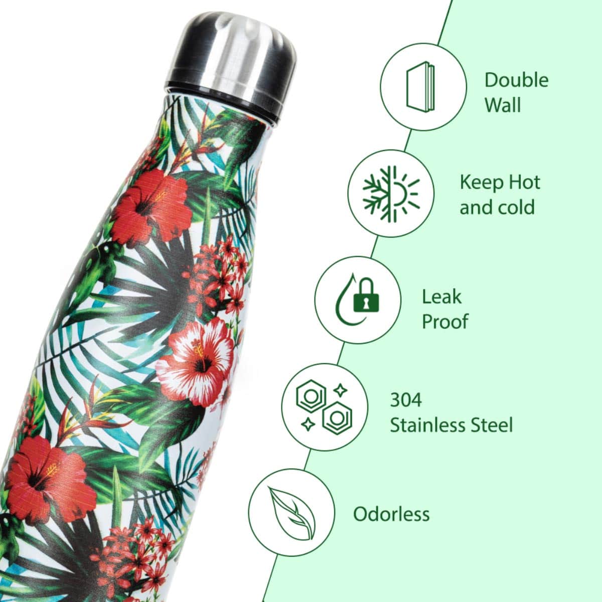 Hydrobrew 500ml Tropical Hibiscus Double Wall Stainless Steel Water Bottle