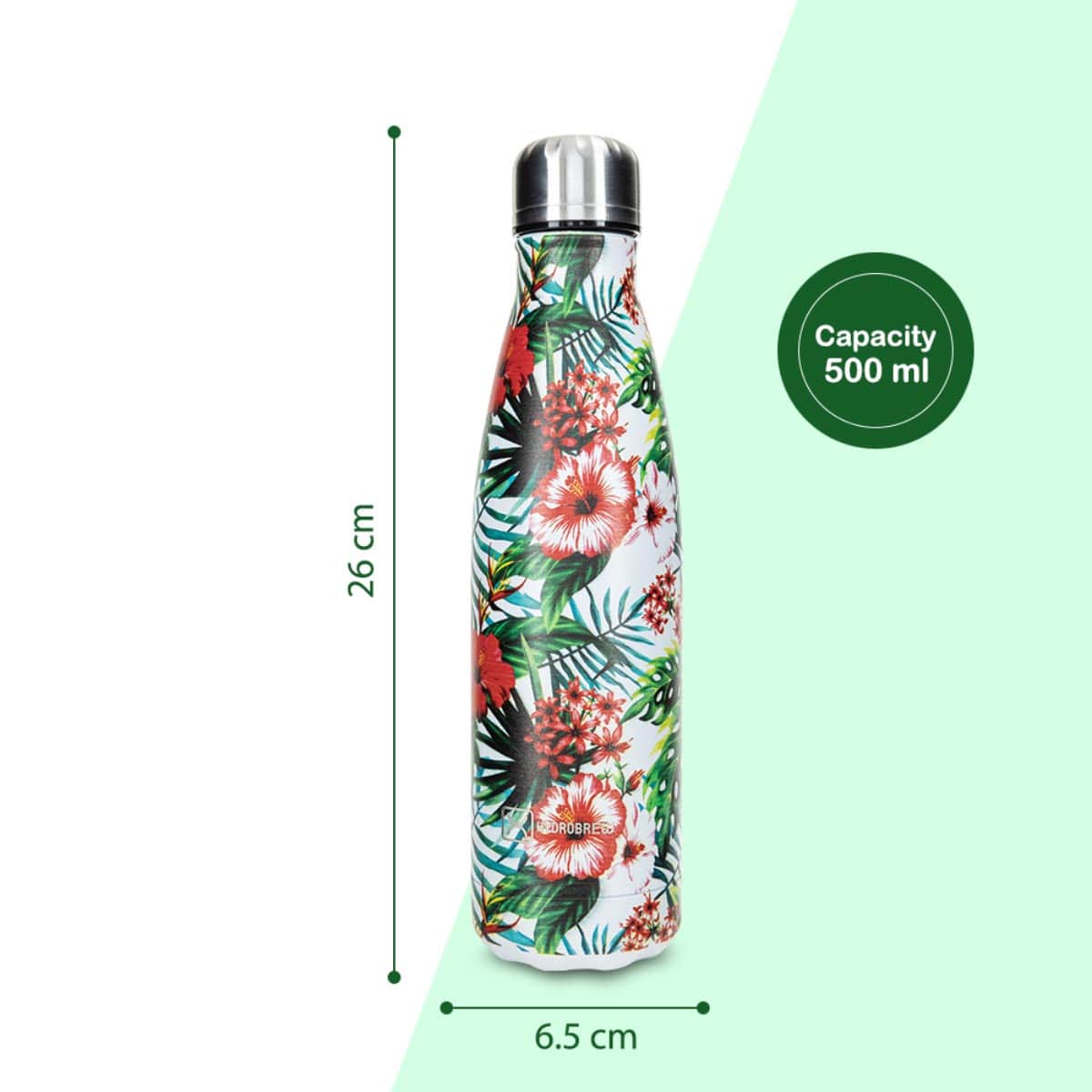 Hydrobrew 500ml Tropical Hibiscus Double Wall Stainless Steel Water Bottle