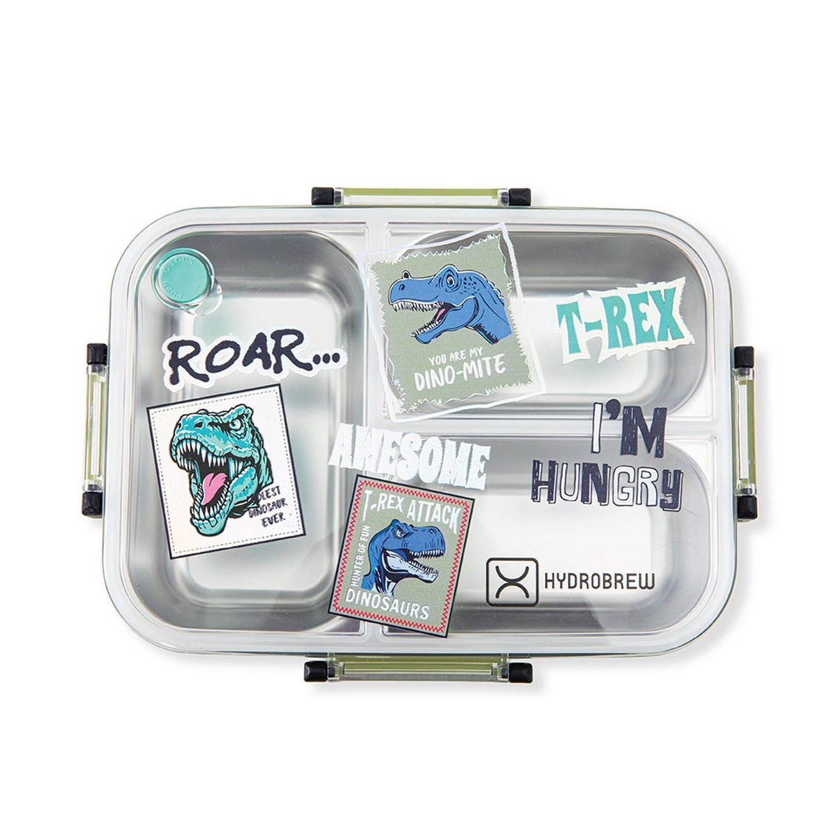 Hydrobrew 750ml Olive Roar Steel Core 3-Compartment Bento Lunch Box