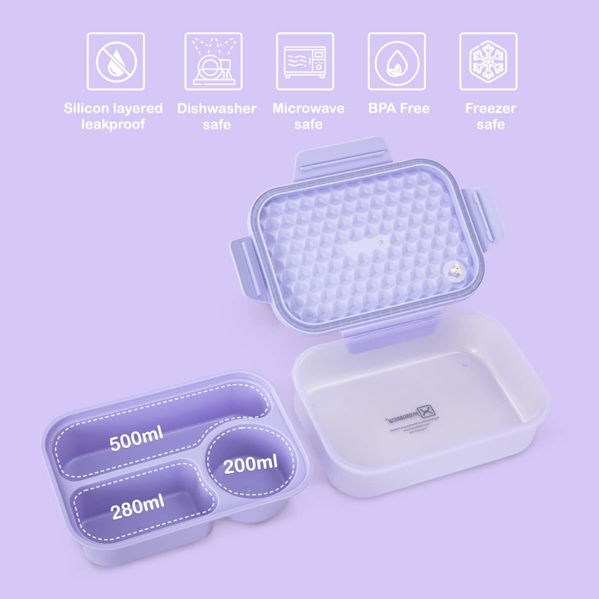 Hydrobrew 980ml Lavender Diamond Smart Serve Bento Lunch Box