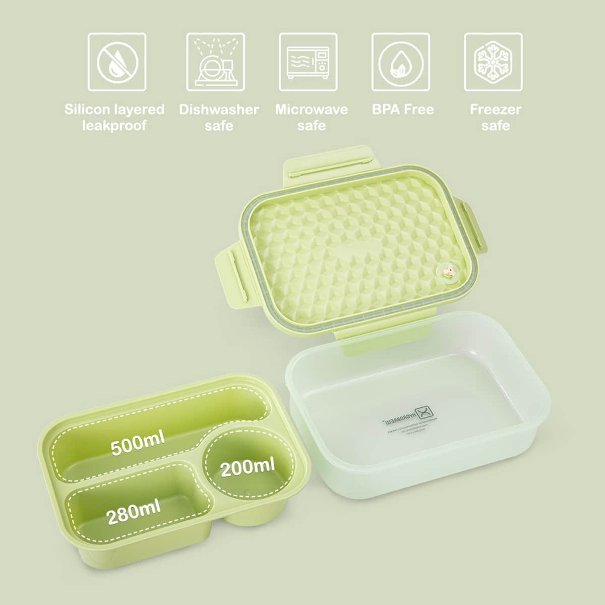Hydrobrew 980ml Sage Diamond Smart Serve Bento Lunch Box