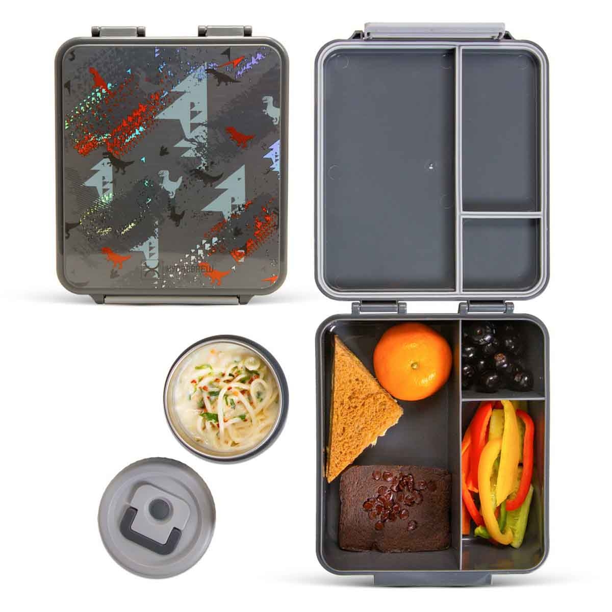 HYDROBREW Dinosaurs Bento Lunch Box with Lunch Bag, Steel Food Jar