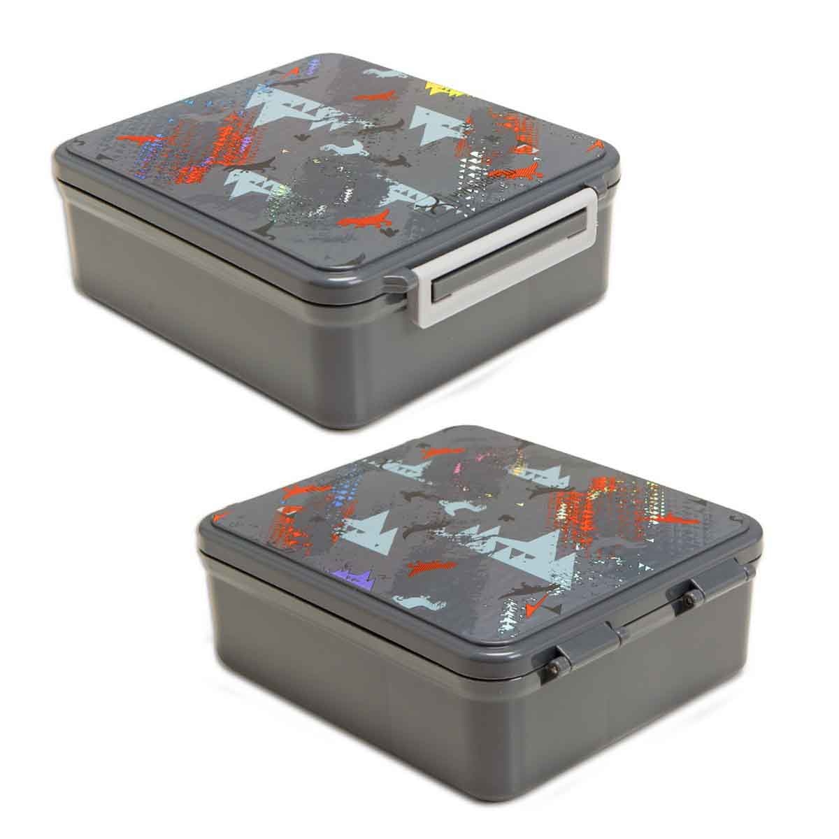 هيدروبرو صندوق غداء بنتو بتصميم ديناصورات مع وعاء طعام من ستانلس ستيل - رمادي