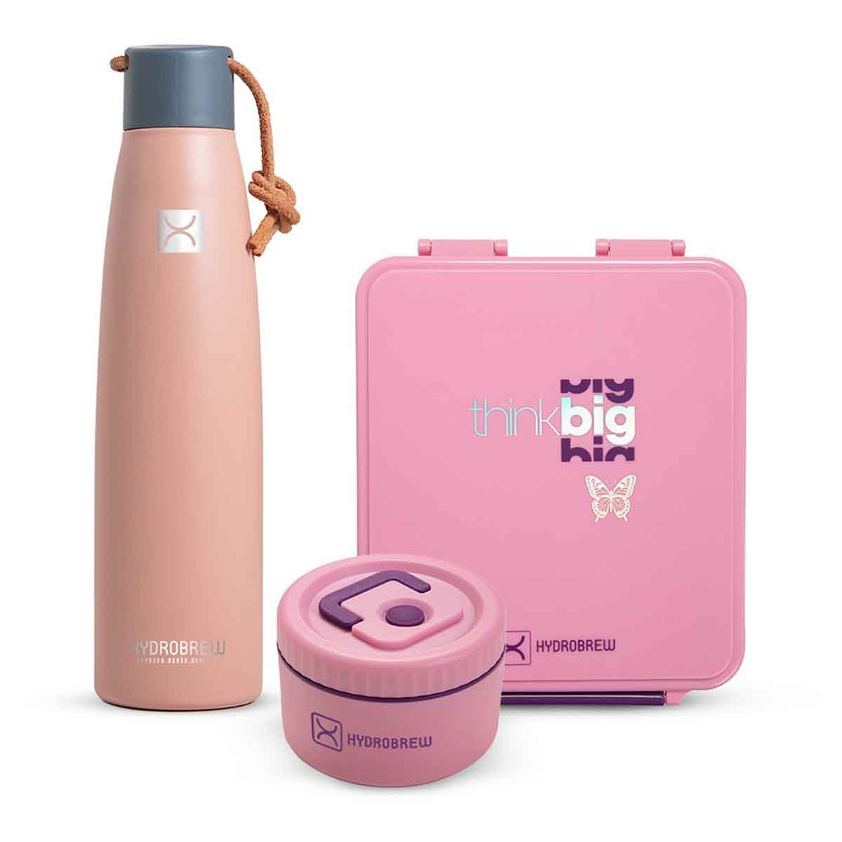 HYDROBREW 1.74L Think Big Bento Lunch Box with Steel Water Bottle & Food Jar