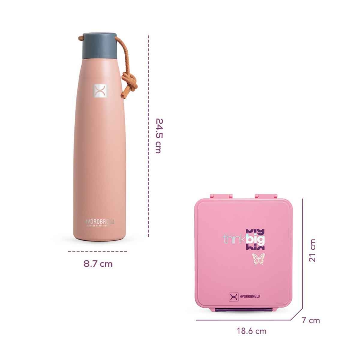 HYDROBREW 1.74L Think Big Bento Lunch Box with Steel Water Bottle & Food Jar