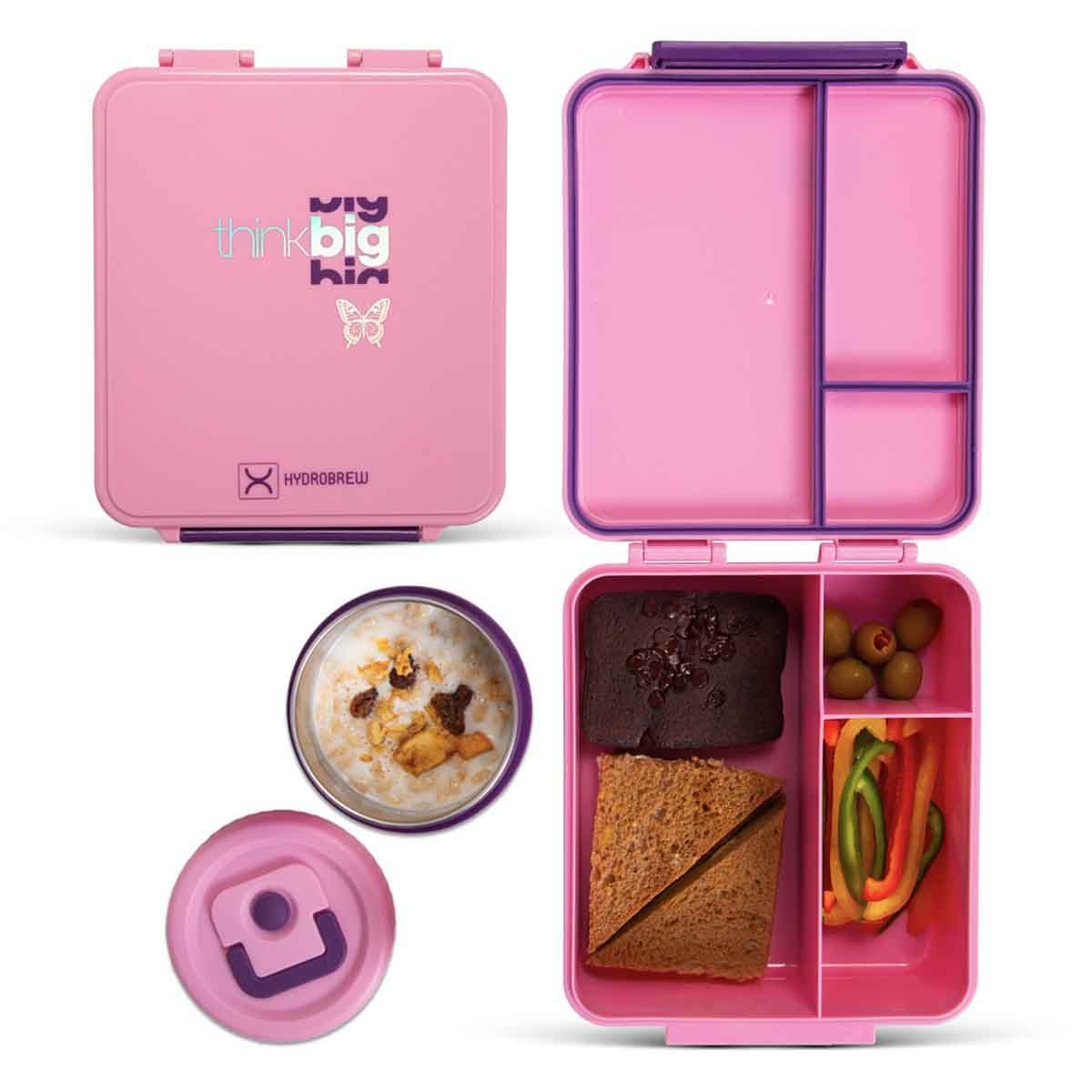 HYDROBREW Think Big Bento Lunch Box with Steel Water Bottle & Food Jar