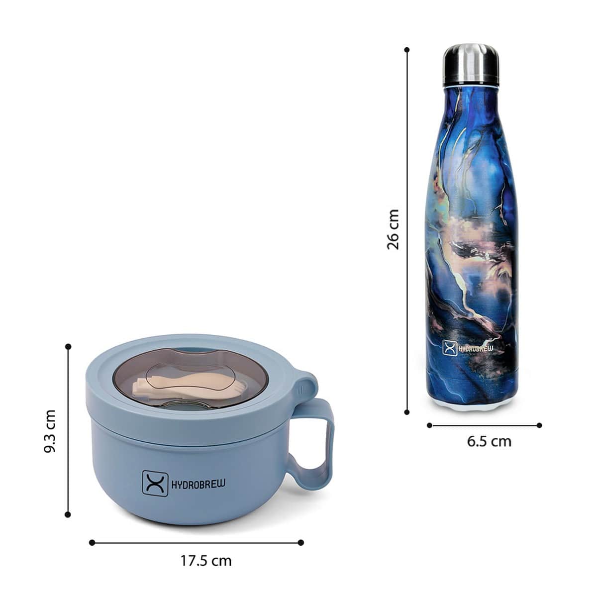 Hydrobrew Blue Lunch Box with Double Wall Stainless Steel Water Bottle