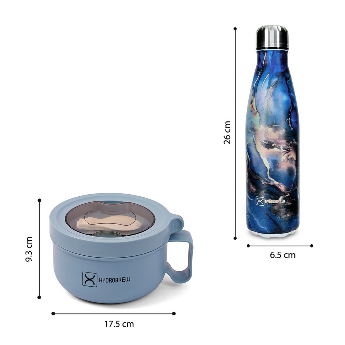Hydrobrew Blue Lunch Box with Double Wall Stainless Steel Water Bottle