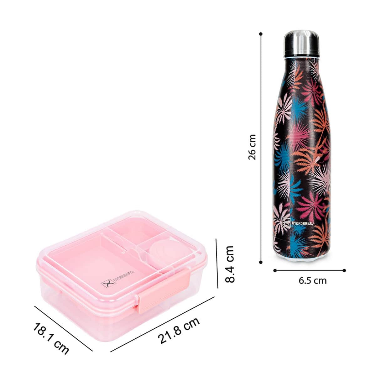 Hydrobrew Blush Pink Convertible Bento Lunch Box with Printed Double Wall Stainless Steel Water Bottle