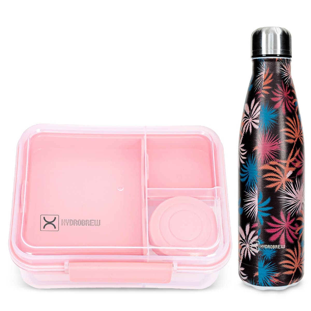 Hydrobrew Blush Pink Convertible Bento Lunch Box with Printed Double Wall Stainless Steel Water Bottle