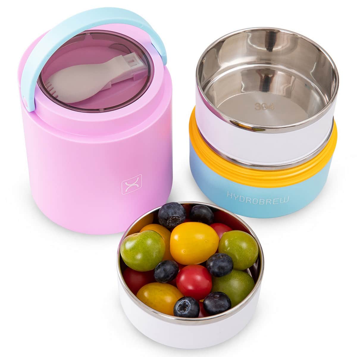 Hydrobrew Candy Cloud Triple Decker Stainless Steel Lunch Box with Double Wall Water Bottle