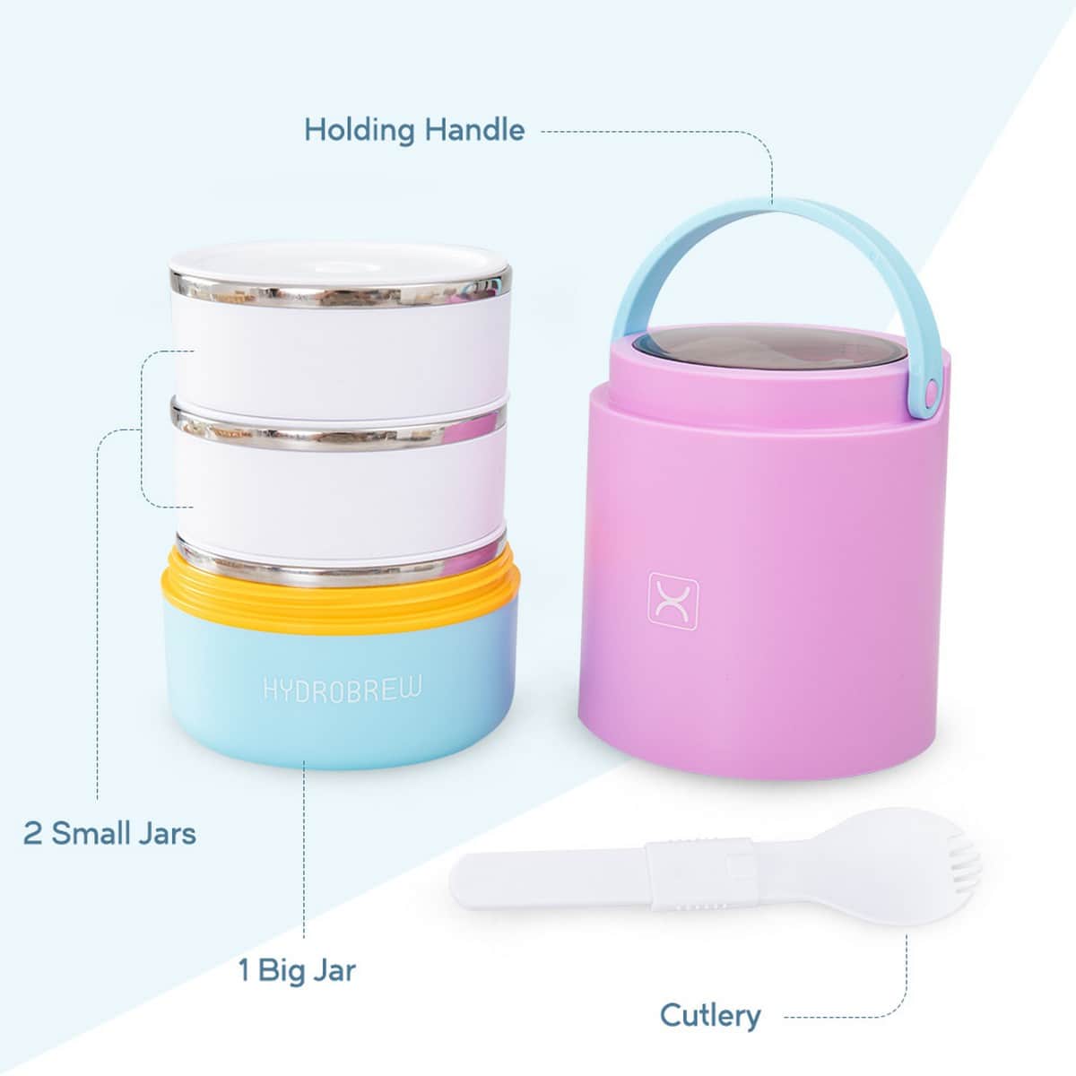 Hydrobrew Candy Cloud Triple Decker Stainless Steel Lunch Box with Double Wall Water Bottle