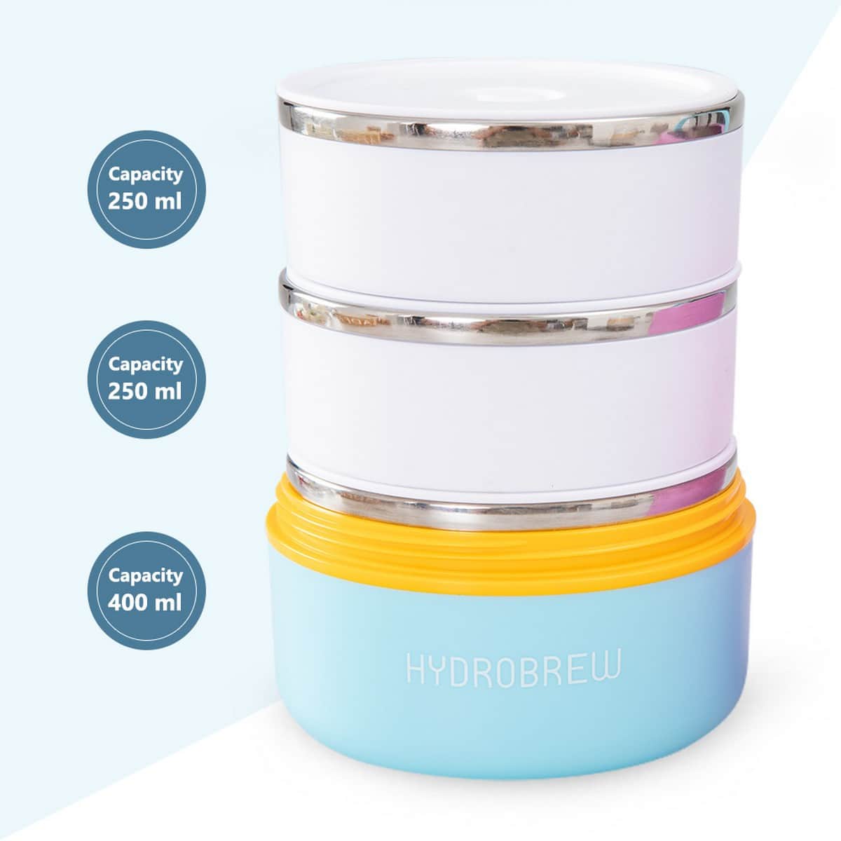 Hydrobrew Candy Cloud Triple Decker Stainless Steel Lunch Box with Double Wall Water Bottle