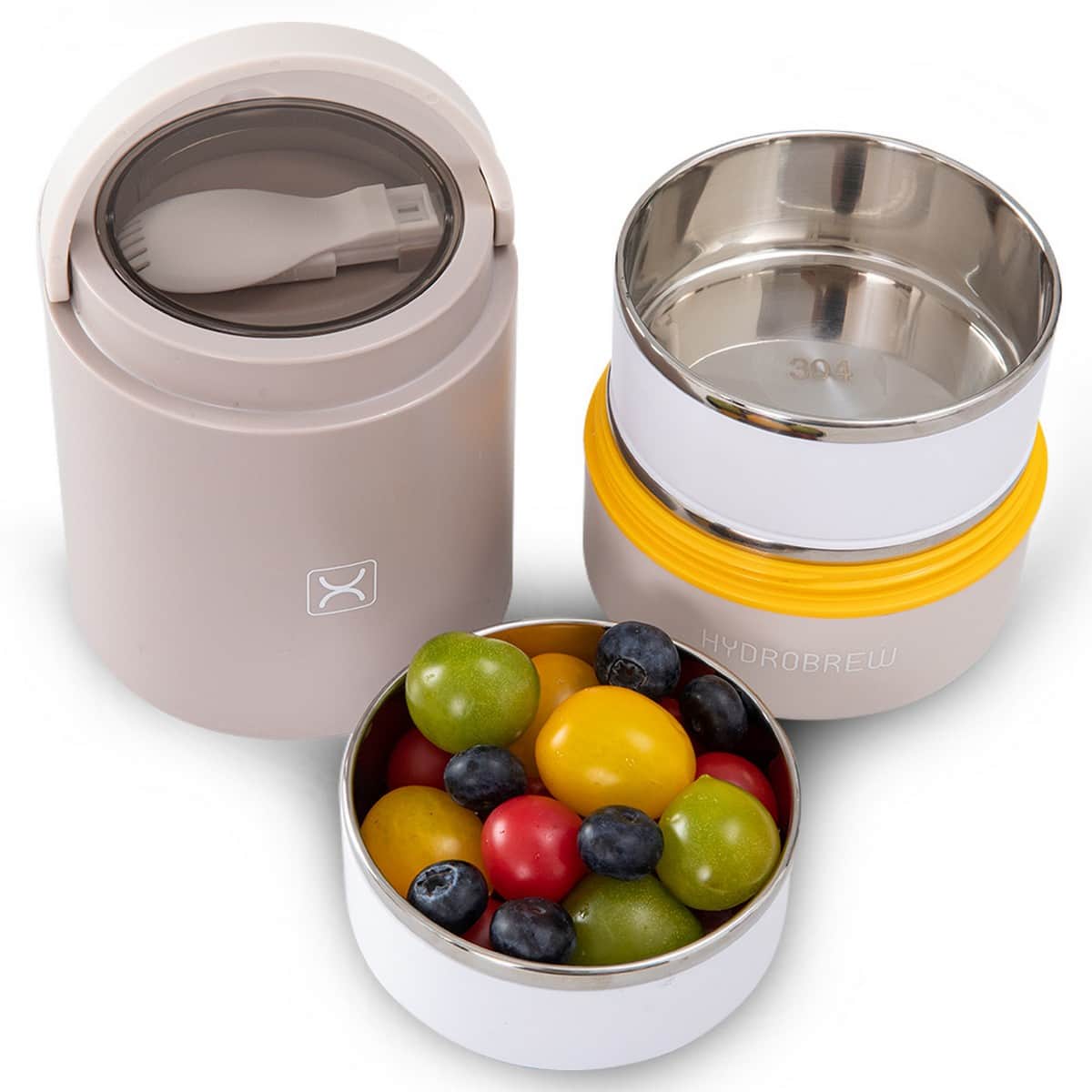 Hydrobrew Desert Sand Triple Decker Stainless Steel Lunch Box with Double Wall Water Bottle