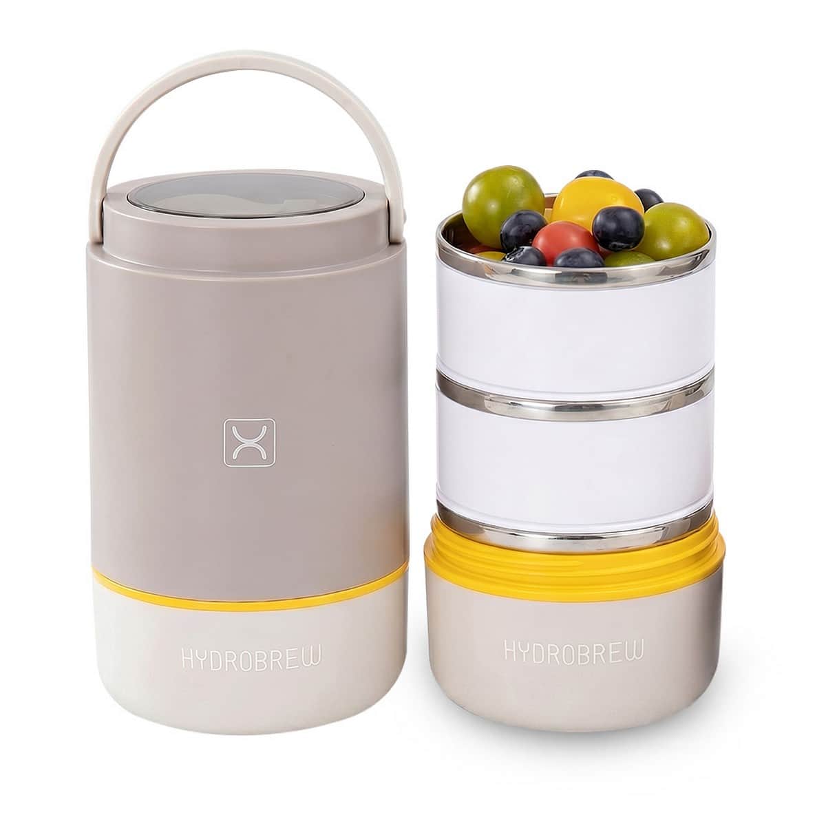 Hydrobrew Desert Sand Triple Decker Stainless Steel Lunch Box with Double Wall Water Bottle