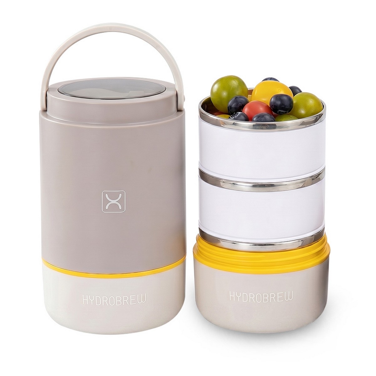 Hydrobrew Desert Sand Triple Decker Stainless Steel Lunch Box with Double Wall Water Bottle