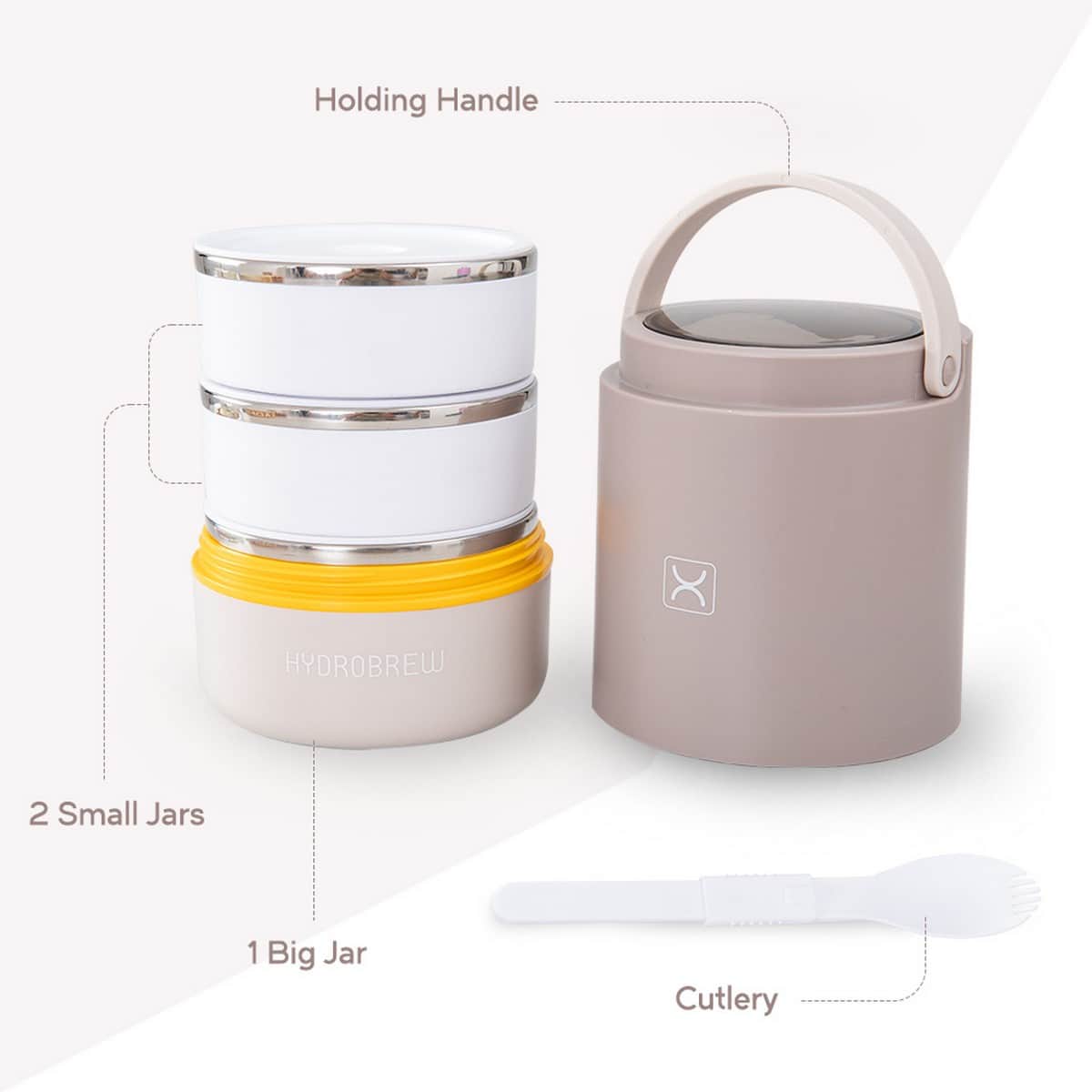 Hydrobrew Desert Sand Triple Decker Stainless Steel Lunch Box with Double Wall Water Bottle