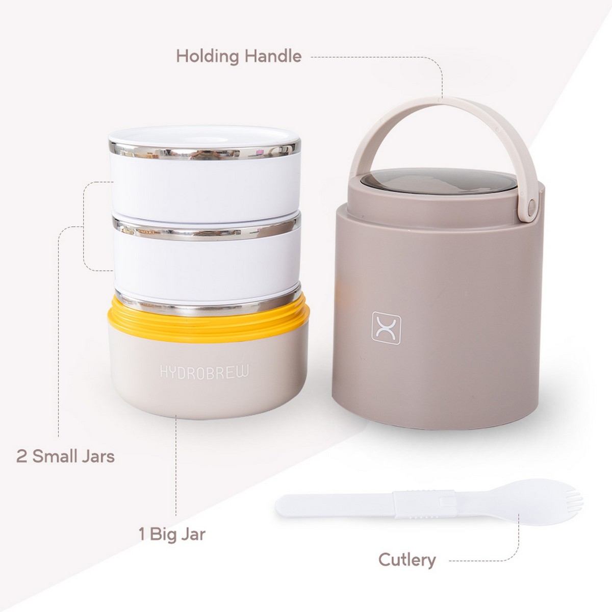 Hydrobrew Desert Sand Triple Decker Stainless Steel Lunch Box with Double Wall Water Bottle