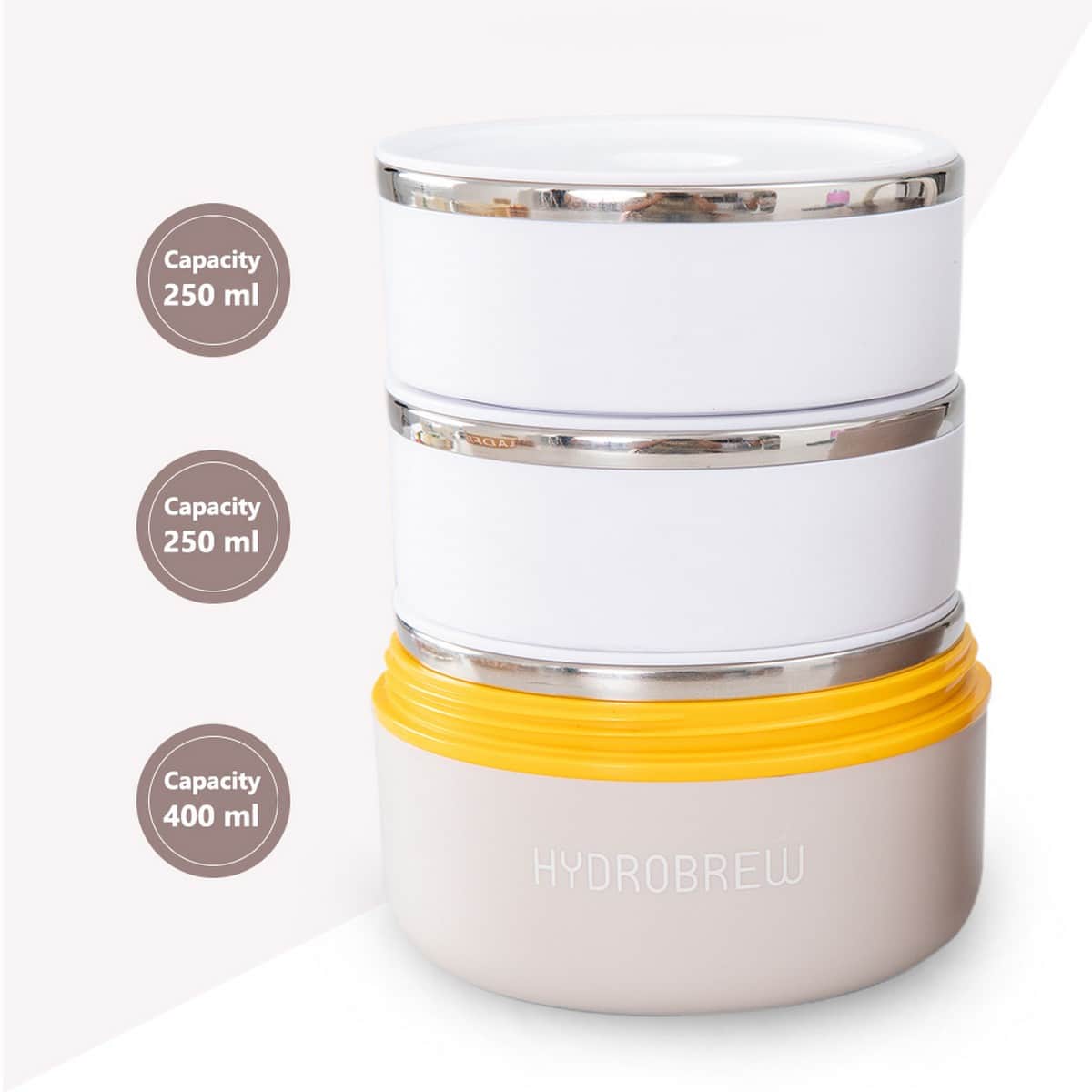 Hydrobrew Desert Sand Triple Decker Stainless Steel Lunch Box with Double Wall Water Bottle
