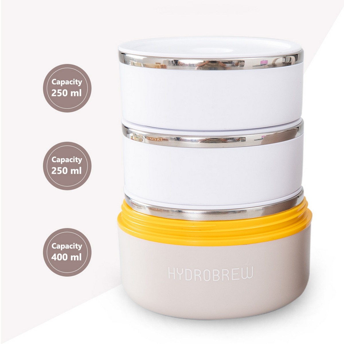 Hydrobrew Desert Sand Triple Decker Stainless Steel Lunch Box with Double Wall Water Bottle