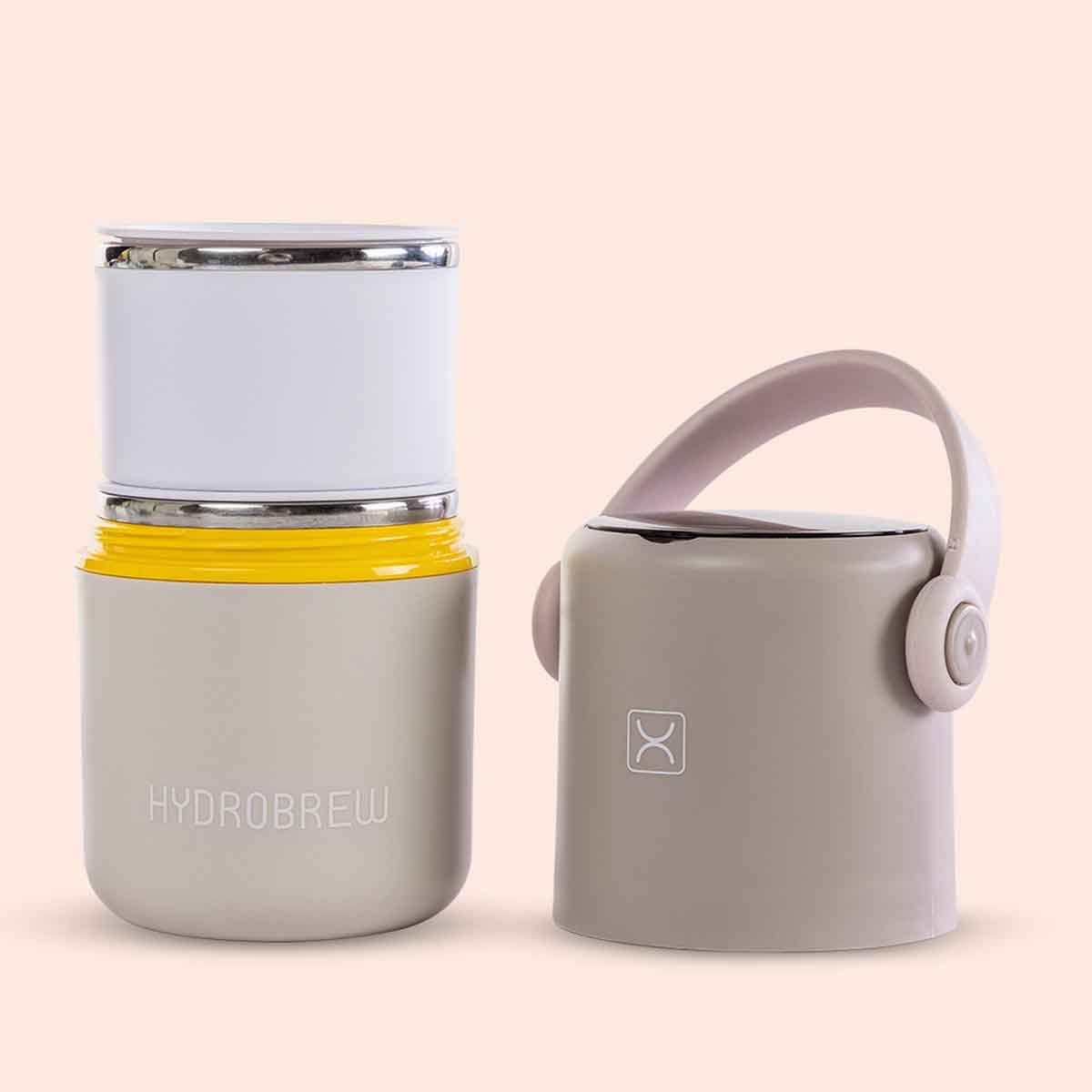 HYDROBREW Grey Double Decker Stainless Steel Lunch Box with Folding Spork