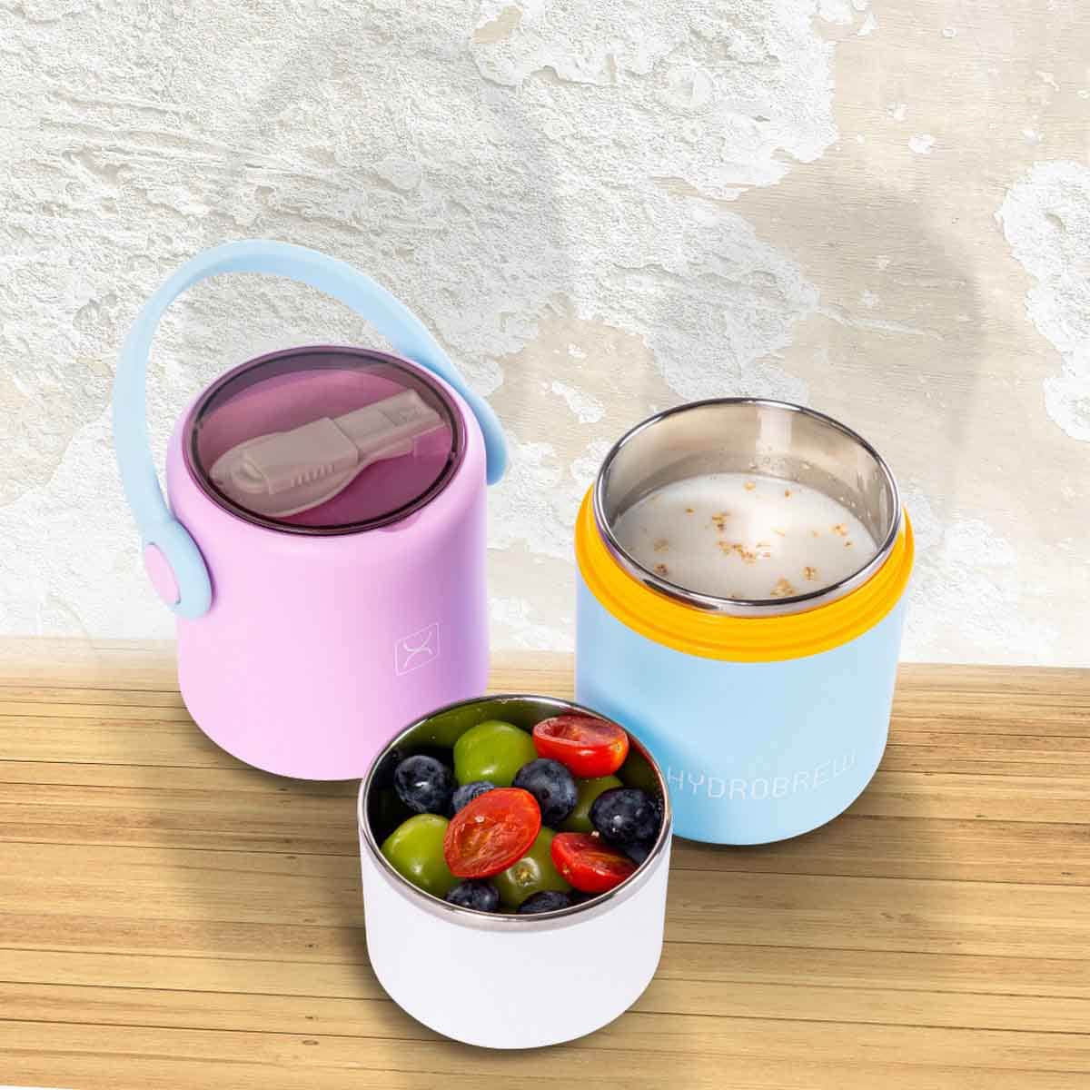 HYDROBREW Mauve/Blue Double Decker Stainless Steel Lunch Box with Folding Spork