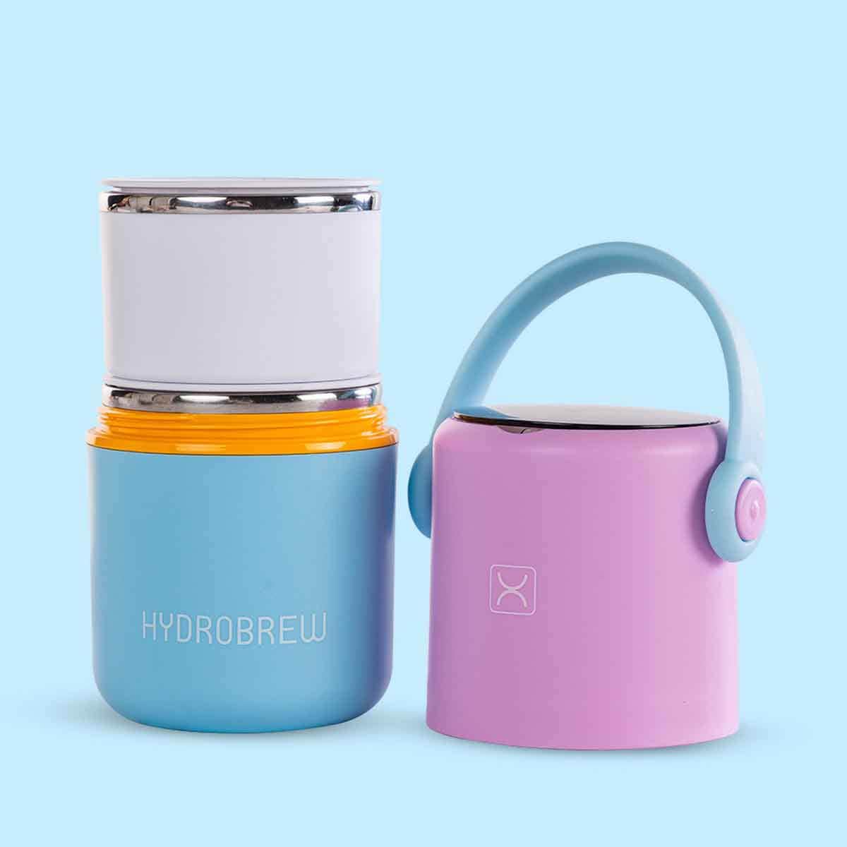 HYDROBREW Mauve/Blue Double Decker Stainless Steel Lunch Box with Folding Spork