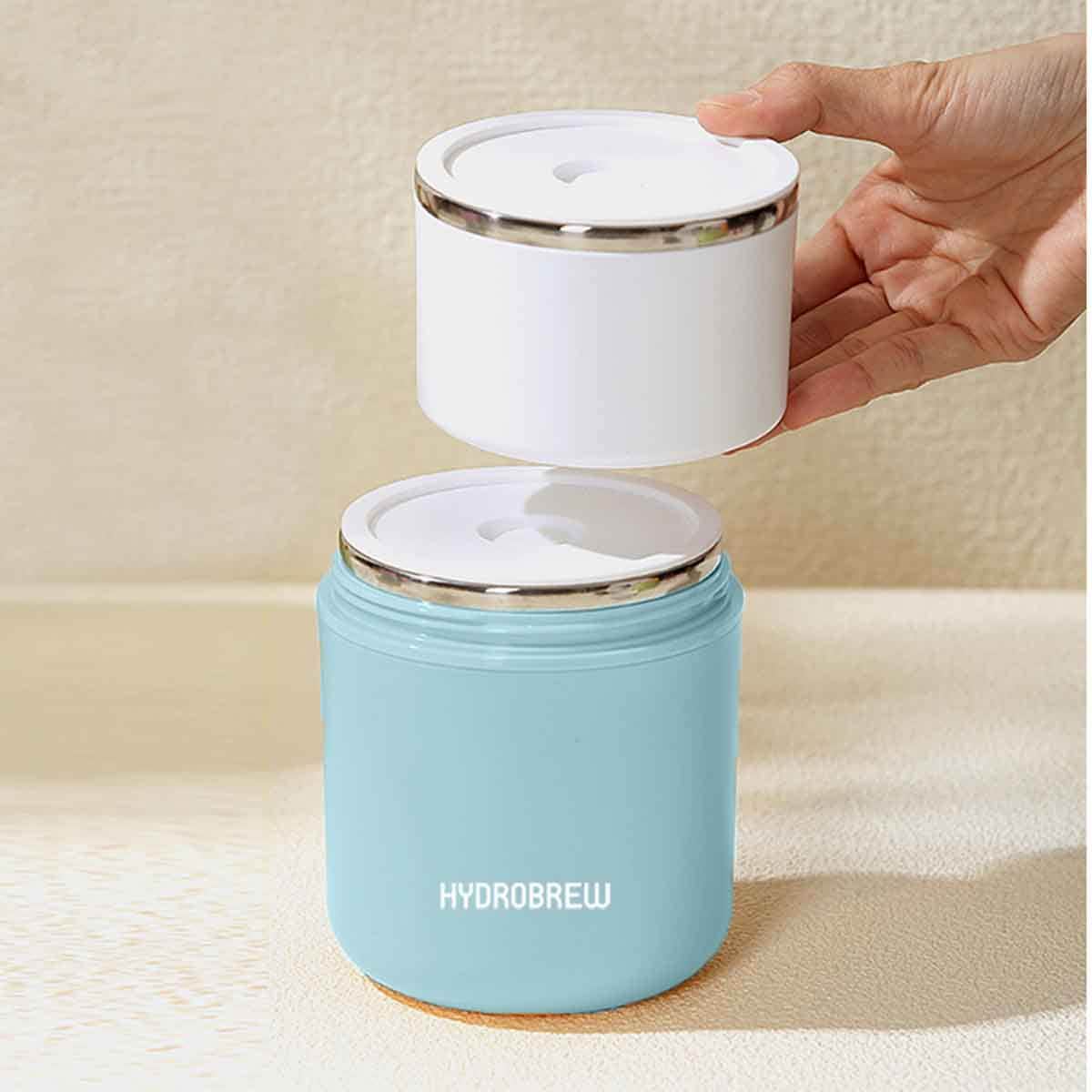 HYDROBREW Mauve/Blue Double Decker Stainless Steel Lunch Box with Folding Spork